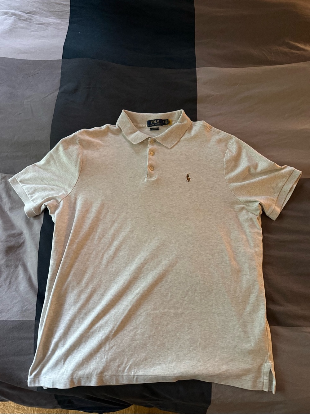 Polo by Ralph Lauren Men's Heather Light Beige Polo with Embroidered Pony